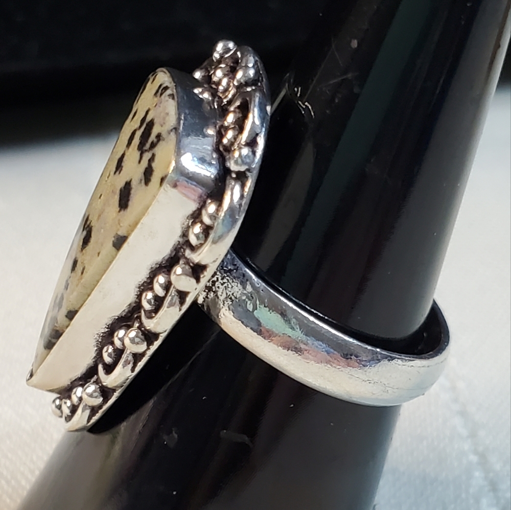 NEW Dalmatian Jasper natural stone Ring Size 7 1/2   .925 overlay - Picture 3 of 6